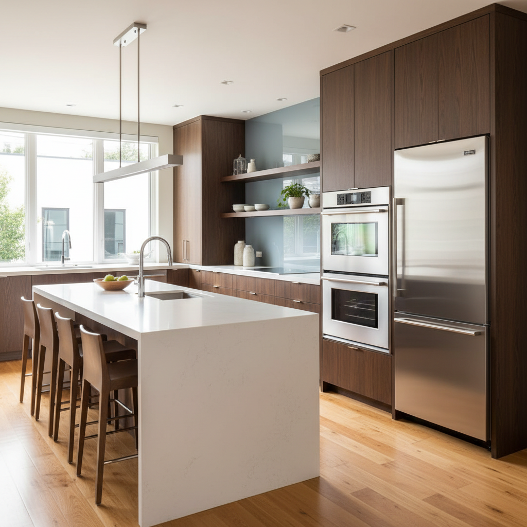 Luxury kitchen with integrated Sub-Zero style refrigerator